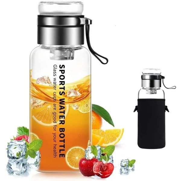 1pc Portable Glass Water Bottle 32 oz Transparent Milk Juice Cup with Stainless Tea Infuser Sport Bottles for Gym Hiking C 260410
