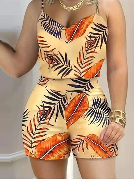 Summer Womens Two Piece Sets Fashion Print Sleeveless Camis Tanks Top And High Waist Shorts Suit Casual Outfits Female 260410BANJIA