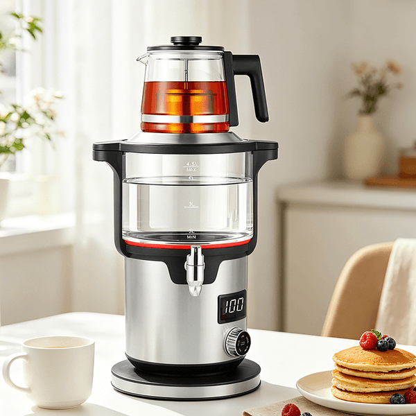 YUEKON Home Appliances Russian Samovar Tea Maker Machine 4.5+1.1L Glass Electric Kettle With Teapot Set
