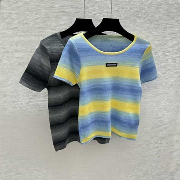 High end M brand Spring Summer new gradient color fashion slim-fit knitted T shirt top 3Y1K