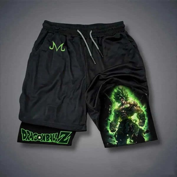 Dragon Ball Mens Shorts Double Layer 2-in-1 Pants Japanese Anime Summer and Autumn Fake Two-piece Gym Sweatpants S260409