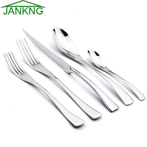 5/20Pcs Silver Flatware Set 18/10 Stainless Steel Gold Dinnerware Serrated Knife Fork Spoon Cutlery Food Tableware Dropship 260324ww
