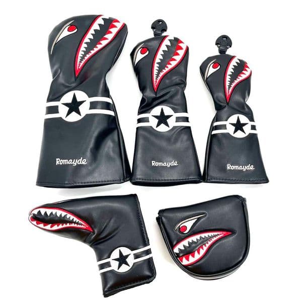 PU Leather Cover Driver Fairway Wood covers Shark Cartoon Pattern Golf Club Protective Sleeve 26Y0407