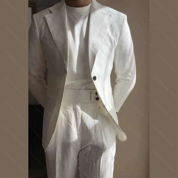 Chic Linen Men Suits 2 Piece Summer Single Breasted Notch Lapel Suit High Quality Wedding Casual Office Party Prom Costume Homme 260409BJ