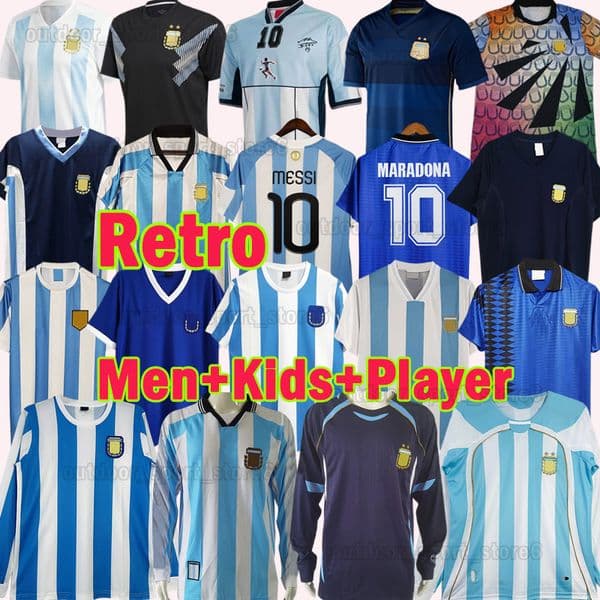 Retro Argentina Soccer Jerseys 1985 86 MARADONA AIMAR 1991 93 KEMPES BATISTUTA 1996 97 RIQUELME DI MARIA Football Shirts 2001 02 HIGUAIN KUN AGUERO Men Unifomrs