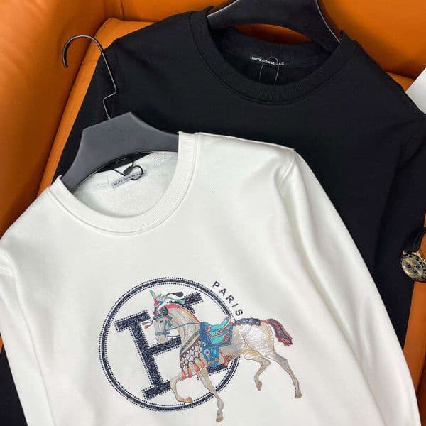 High-End Trendy Brand Quality Autumn And Winter H-Brand Solid Color Casual Long-Sleeve Round-Neck Simple European Style Men's Thick Pullover Sweatshirt