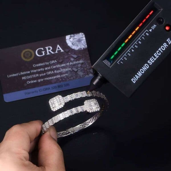 Fine Jewelry Sterling Silver 925 Pass Tester Iced Out VVS Baguette Moissanite Cuban Link Diamond Bracelet Bangles
