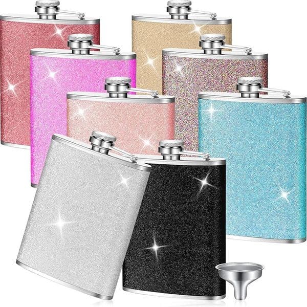 8oz Glitter Bling Hip Flask Stainless Steel Hip Flask with Never-Lose Cap and Funnel Leakproof Liquor Alcohol Flasks For Whiskey 260409BJ