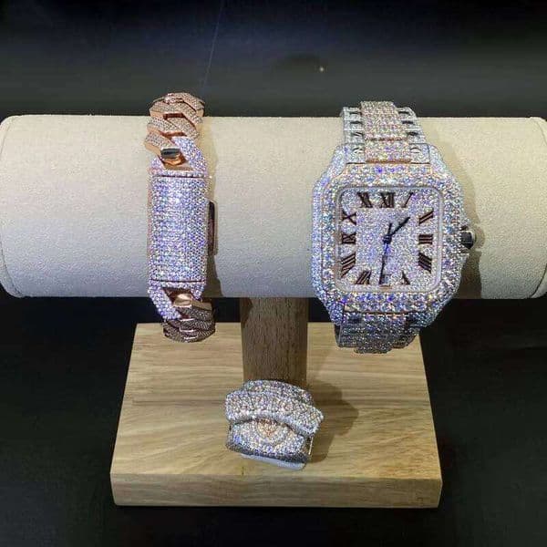 Luxury Bust Down Diamond Sapphire Glass Automatic Hip Hop Iced Out Moissanite Watch