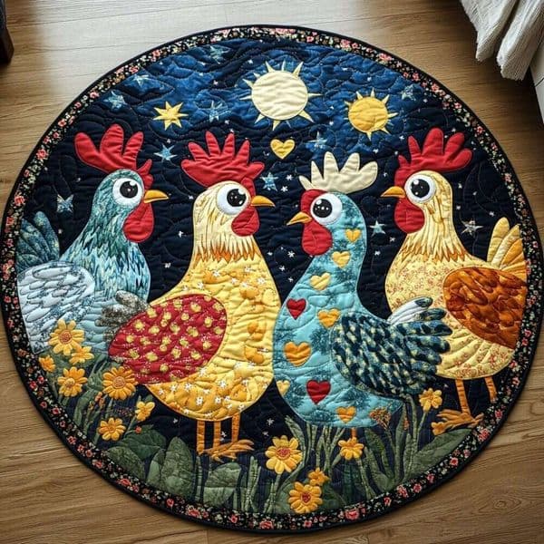 2026 New Rooster Pattern Round Floor Mat Quilted Digital Print Home Decor Area Rug For Wholesale
