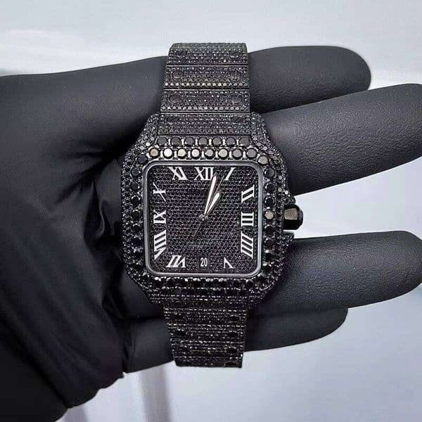 Luxury Black Moissanite 904L Stainless Steel Iced Out Arabic Numerals Automatic Bustdown Watch