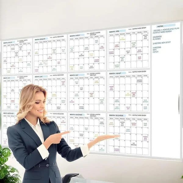 Yearly Whiteboard Calendar Erasable 12 Month Schedule Planner Reusable Blank for Todo List 260403BJ