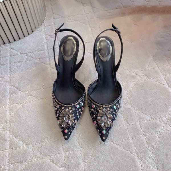 Luxury Women Pumps Shiny Rhinestone Thin High Heels Sandals Pointed Toe Back Strap Fairy Sandalias Summer Fashion Banquet Wedding Shoes 260409