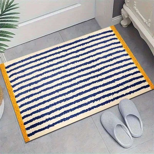 Anti-Slip Striped Hallway Doormat Blue Yellow White Minimalist Modern Entryway Home Decor Rug 26H0410