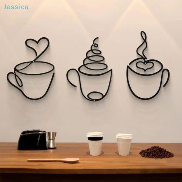 Metal Black Coffee Cup Wall Art Decor For Kitchen Caf Bar 260410