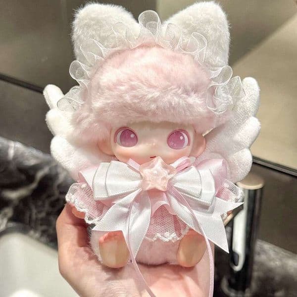 Doll Dimoo Newborn Diary Doll Clothes Vinyl Replacement Outfit Pink Plaid White Tulle Pearl Set (Doll Not Included)