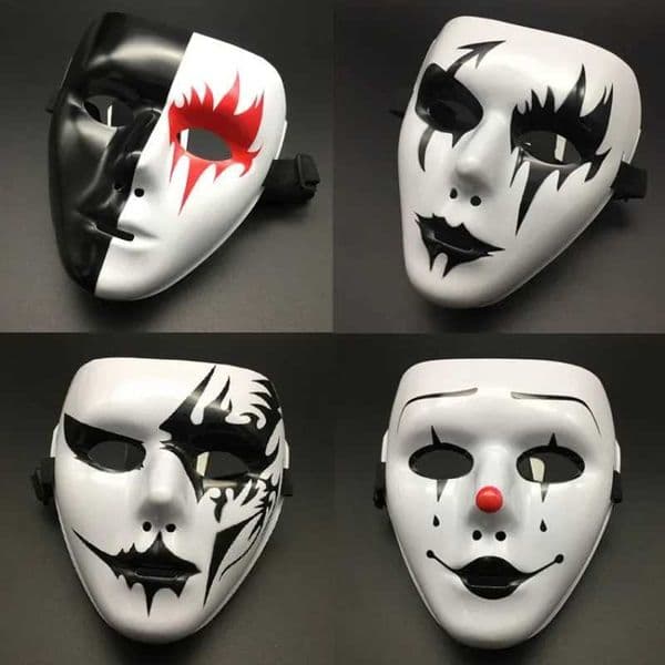Halloween Props Masquerade Performance Full Face Mask Hand-painted White Street Dance Adult Eye Mask Death Clown Black Gold L260526