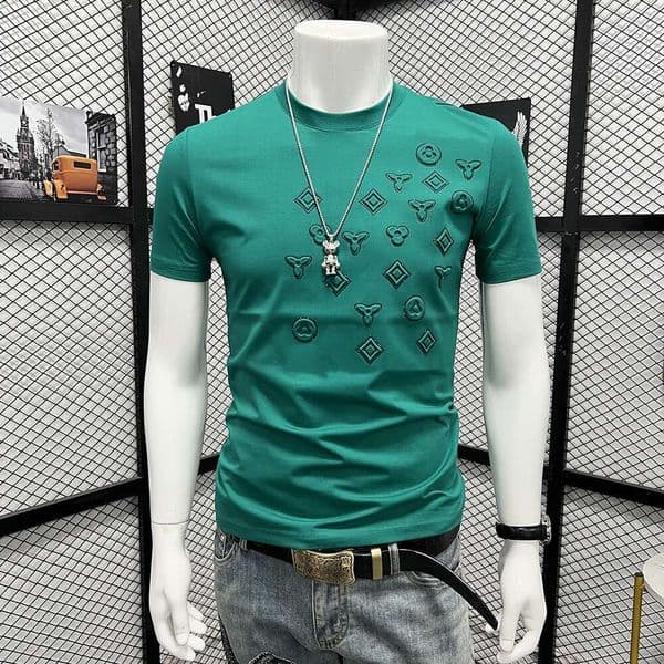 European-Style Short-Sleeve T-Shirt For Men,Brand, New Summer Model, Popular Online,Trendy Ins, Embossed With Rhinestones, Personalized, Slim-Fit Top