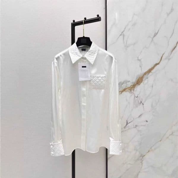 Women's Blouses & Shirts Designer Early Spring High-End woman Classic Collar Satin Patchwork Shirt Z9F4