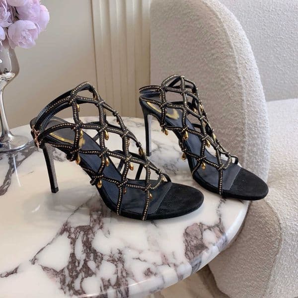 Elegant Hollow Out Rivet Thin Heel Open Toe Sandals Women Party High Heels Fashionable Summer Stiletto Sandals Women Pumps 260409