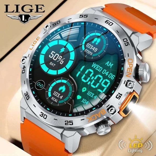 LIGE Smart Watch Sport Watches LED Flashlight 360*360 Ultra HD Screen Waterproof Fitness BT Call Men Smartwatch 26Y0408