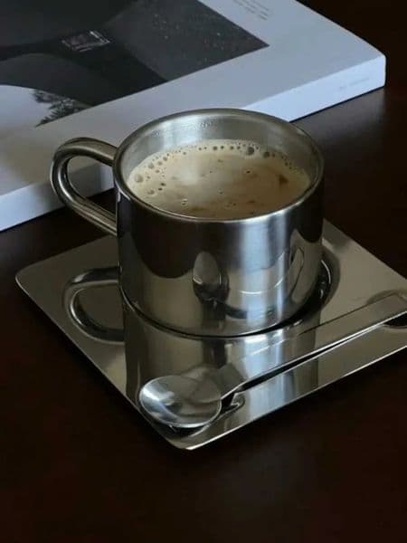 Luxury Designer Decor 304 Stainless Steel Water Nordic Design Metal Cup Spoon And Plate Minimalist room Coffee Set Ins Blogger Desktop Softw 3