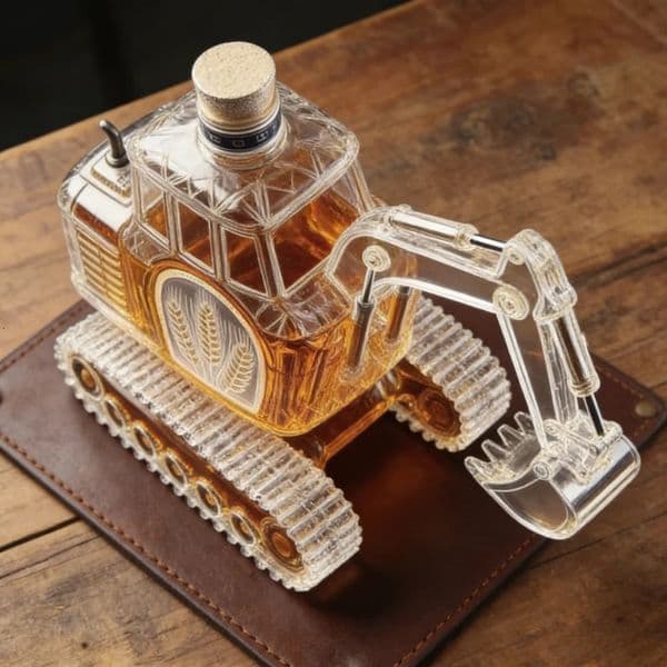 300ML Hand Carved 3D Excavator Whiskey Decanter Bottle Novelty Wine Storage Container for Home Bar Office Unique Gift 260409BJ