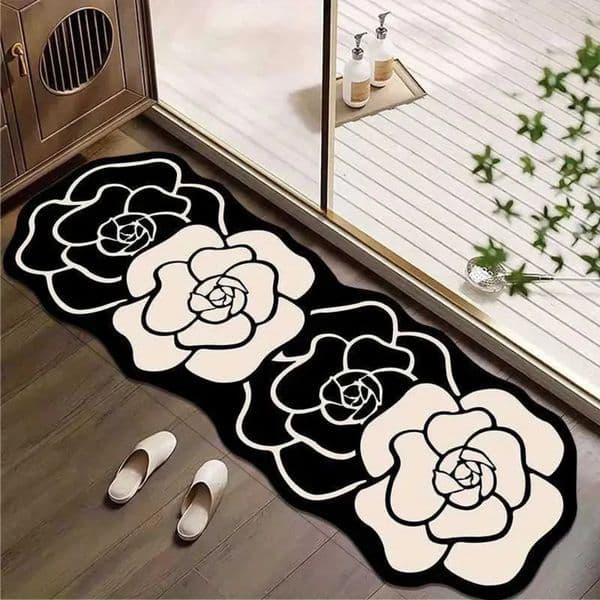 Luxury Designer Decor LUXURY VIKAMA Black White Camellia Artistic Runner Soft And Comfortable gift set Bedside Rug For Bedrooms Ins Style Home Decoration Decora 17