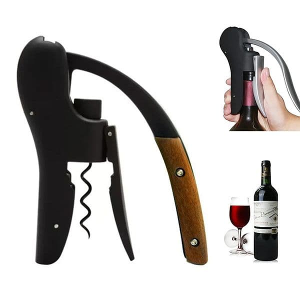 Gooseneck Wine Opener-Manual Lever Pump Corkscrew Vertical Foil Cutter ABS Wooden Handle Gift for Wed Home Bar Sommelier 260409