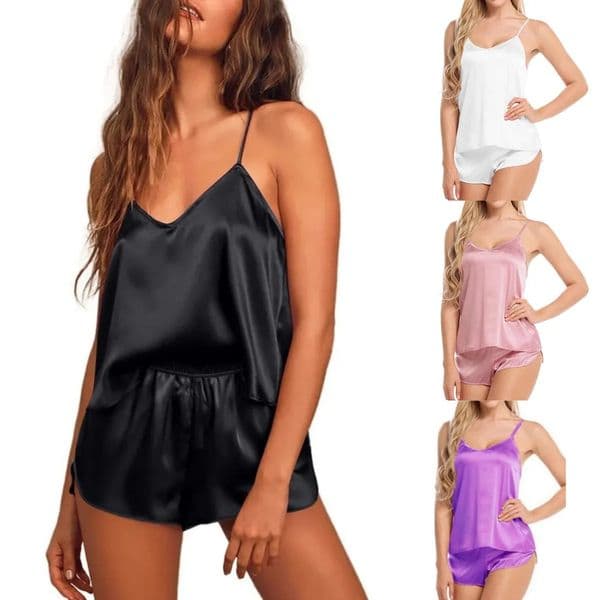 Women Pajamas Lingerie Set Satin Silk Camisole Shorts Sets 2 Pieces Sleepwear Top And Nightwear Suits Sleeveless Tops 260409BANJIA