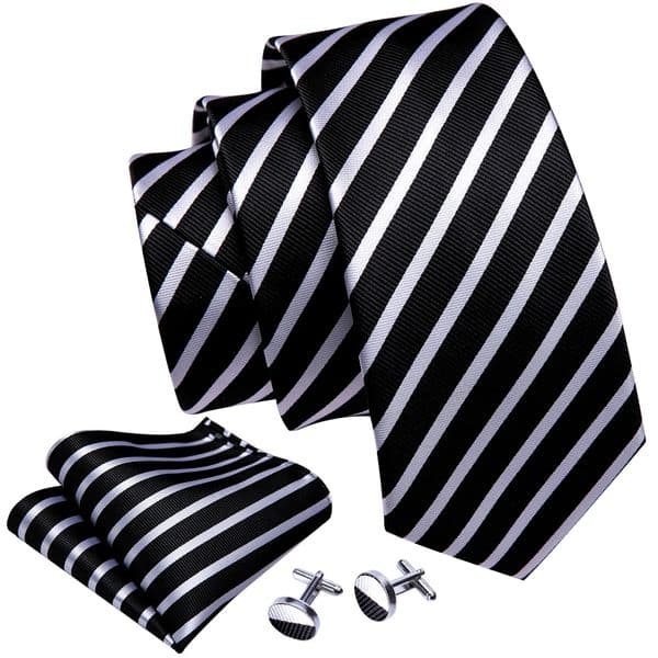 ner Mens Tie Jacquard Necktie Pocket Square Cufflinks Set Black White Striped for Male Men Wedding Busniess Party Ties Gift 260409BJ