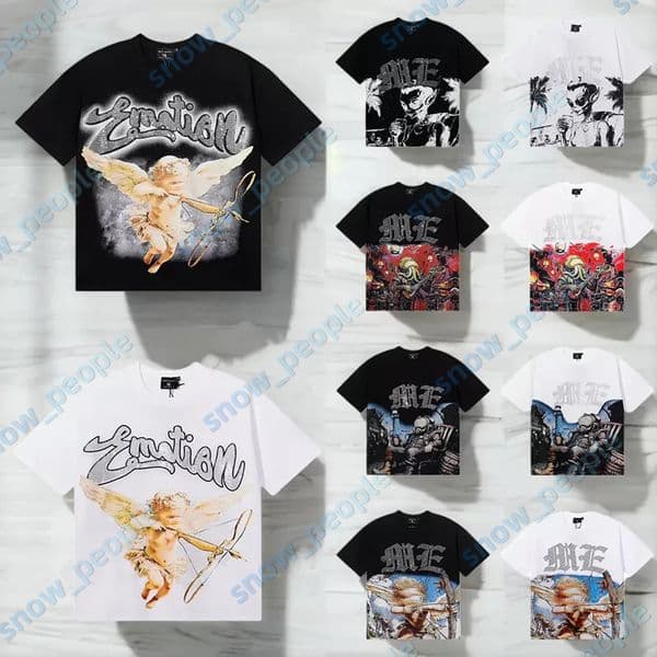 mixed emotion shirt mens designer t shirt men rhinestone shirts Vintage Printed Tops Designer Streetwear Gothic Graphic Cropped Man Shorts Sleeveds Tee