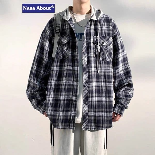 Bestseller Bestseller NASA Long Sleeve Men Spring Autumn Trendy Workwear Cool Casual Top Plaid Shirt Jacket Ddmysat Ddmysat