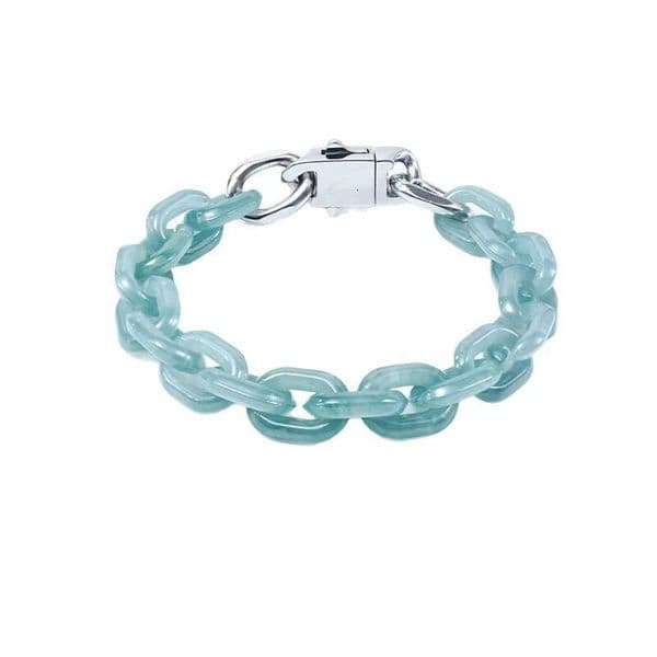 10mm Pure Natural A-grade Ice Blue Jadeite Tibetan Silver Cuban Chain O-chain Bracelet Bangles Unique Unisex Trendy Jewelry