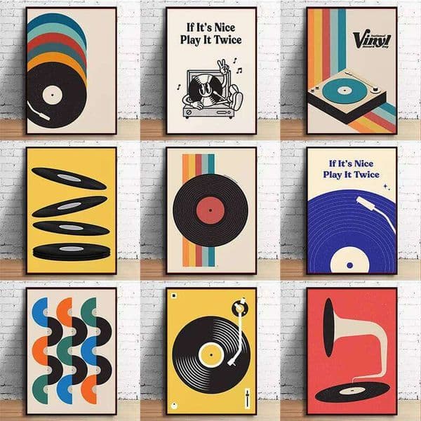 Retro Vinyl Record Print Mid Century Music Minimal Pastel Poster Colorful Wall Art Trendy Minimalist Turntable Home Room Decor 26W0410