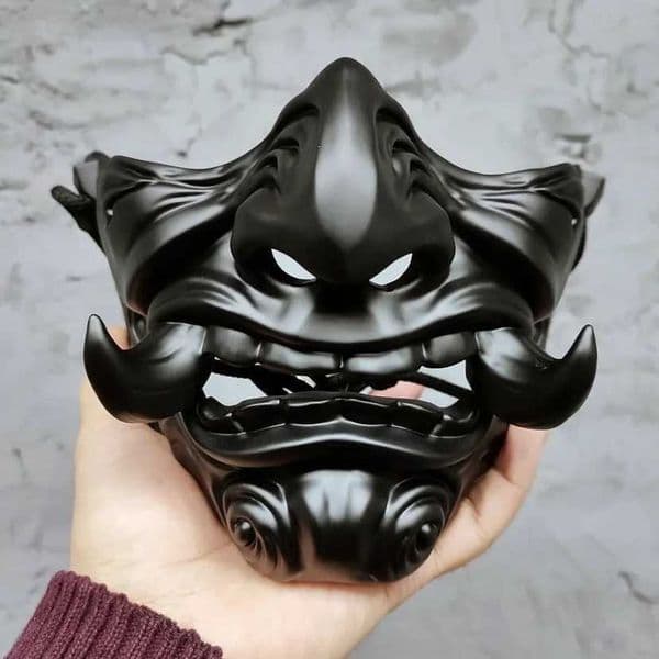 Adults Unisex Japanese Prajna Hannya Noh Kabuki Demon Oni Samurai Resin Half Face Devil Mask Halloween Masquerade Party Props L260526
