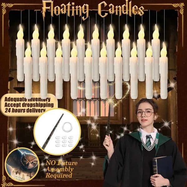 Designer Halloween LED Magic Wand Remote Hanging gift set Operated Potter Harries Battery Floating Candles Warm Light Decoration Decoration 18