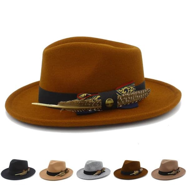 Fedora Hats Men Women Casual Vintage Caps Bowknot Feather Belt Jazz Cap Britain Derby Hat mens Trilby Felt Caps 260407