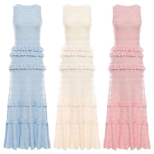 Summer S18 new designer high-end quality pleated lace elegant slim fit sleeveless long skirt 2026