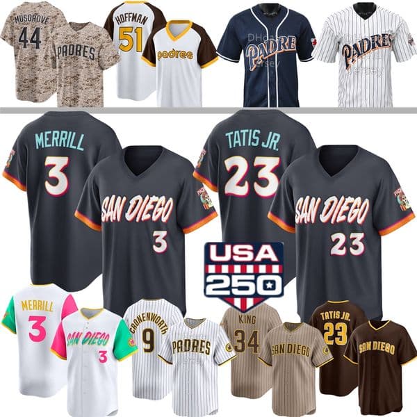 2026 SD Padres Baseball Jersey Jackson Merrill Fernando Tatis Jr. Manny Machado Ethan Salas Joe Musgrove Tony Gwynn Jake Cronenworth Yu Darvish King Miller Hoffman