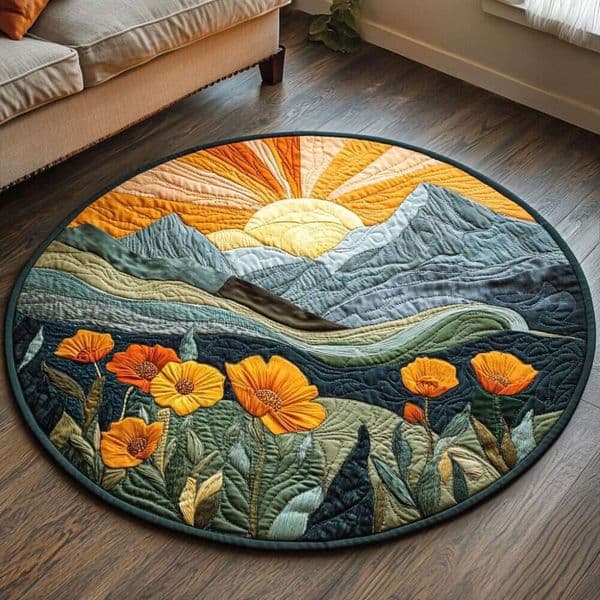 2026 New Sunset Flower Pattern Round Floor Mat Quilted Digital Print Home Decor Area Rug For Wholesale