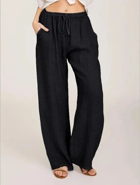 Womens Cotton Linen Pants Casual Loose Solid Elastic Waist Pocket Straight Trousers Ladies Oversize Wide Leg Pant Streetwear 260409