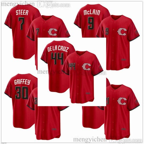 Men's Red 2026 City Jerseys Baseball 44 Elly De La Cruz 21 Hunter Greene 7 Spencer Steer 9 Matt McLain 30 Ken Griffey Jr. All Stitched