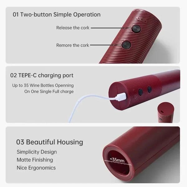 Electric Wine Bottle Opener Automatic Red Wine Corkscrew Rechargeable Wine Opener One-click Button Wine Tools Kitchen Products 260409BJ
