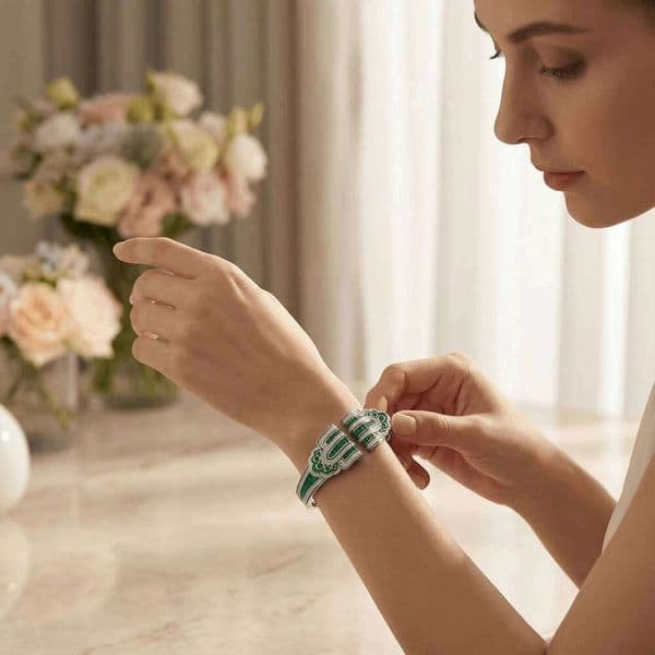 925 Silver Rhodium Plated Zircon Round Brilliant Cut Claw Setting Chain Link Slap & Snap Women's Trendy Party Bracelet