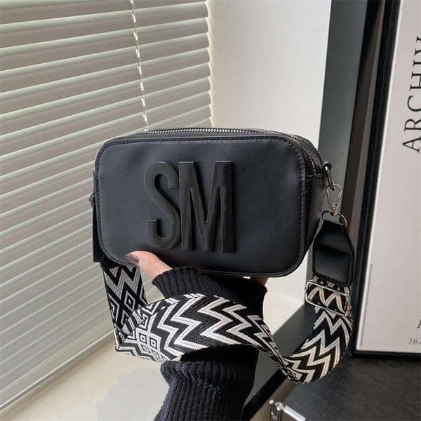 Trendy Versatile Textured Small Square Casual Shoulder Light Luxury Crossbody Wide Strap Letter Women's Bag