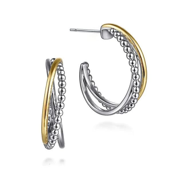 Huitan Two-Tone Cross-shaped Hoop Earrings for Women Minimalist Metal Circle Earrings Daily Wear Statement Jewelry Drop 260409BJ