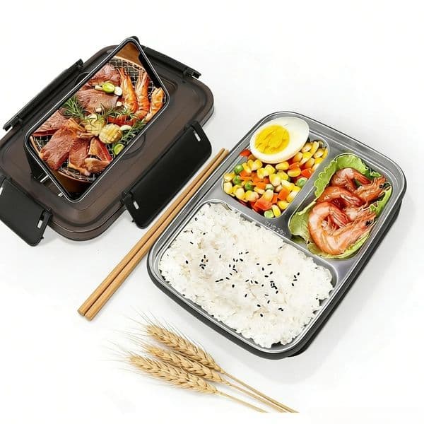 Portable Thermally Insulated Lunch Box with Compartments Stainless Steel Liner Leak Proof Bento Container for School Offices 260410BJ