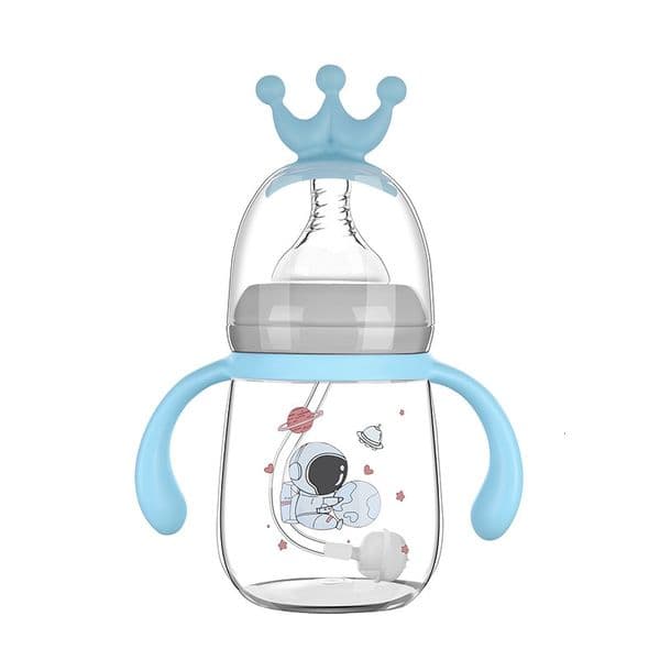 Manufacturer wholesale baby bottle with handle, plastic insulated 180ml wide-neck bottle, anti-colic, drop-resistant straw cup
