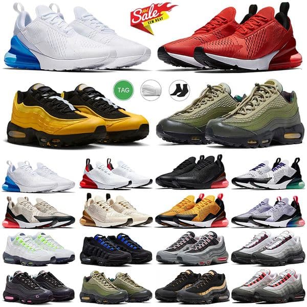 2026 Designer Shoes 270 95 Running Shoes Mens Womens Trainers Triple White Black Gold University Red Olive Wolf Grey Neon Throwback Future Outdoor Sports Sneakers